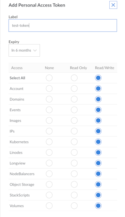 Cloud Manager Add a Personal Access Token Panel