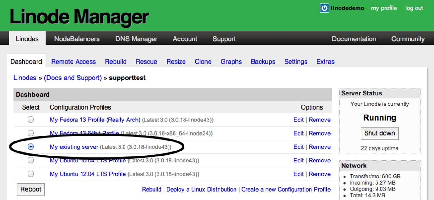 Selecting the configuration profile